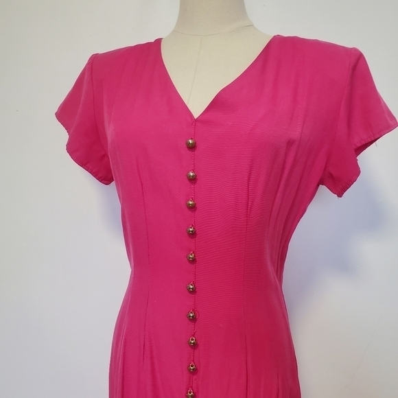 Vintage Chablis Pink Button Front Short Sleeve Dress - Picture 5 of 8